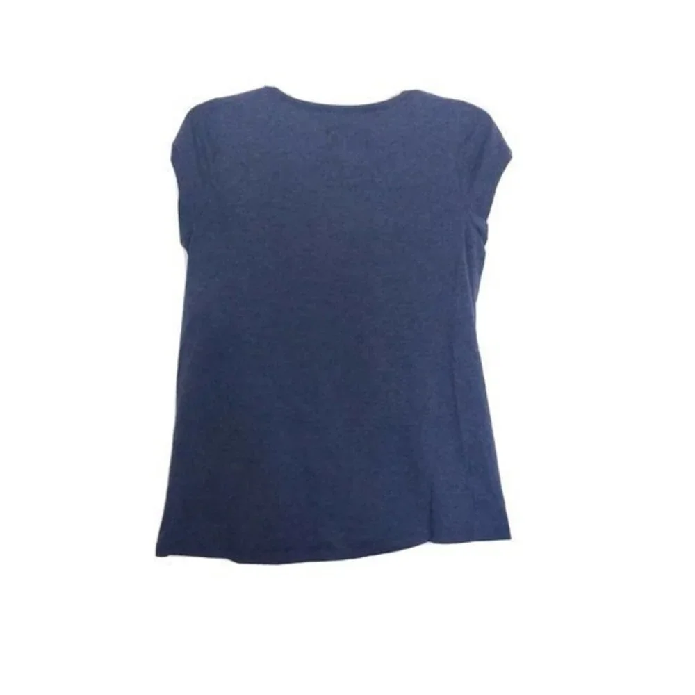 Girls Sz 7-8 Blue Blouse Top Front Overlay knit Crochet Short Sleeve Size Small